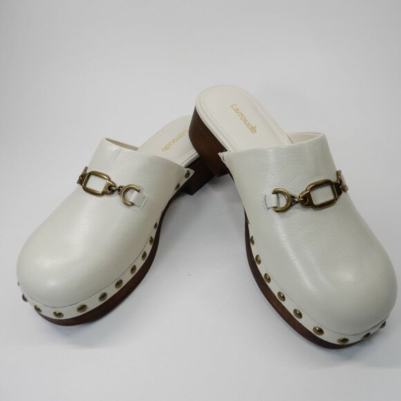 Larroude Zuzi Bit Mule Clogs Slip on Size 6 Ivory Cream Leather Wooden Studs NEW - Picture 14 of 15
